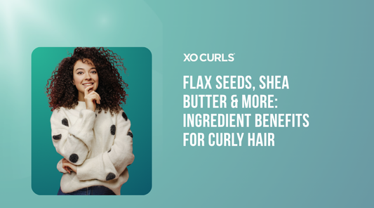 Flax Seeds, Shea Butter & More: Ingredient Benefits for Curly Hair blog with a curly hair girl and hands on her chin.