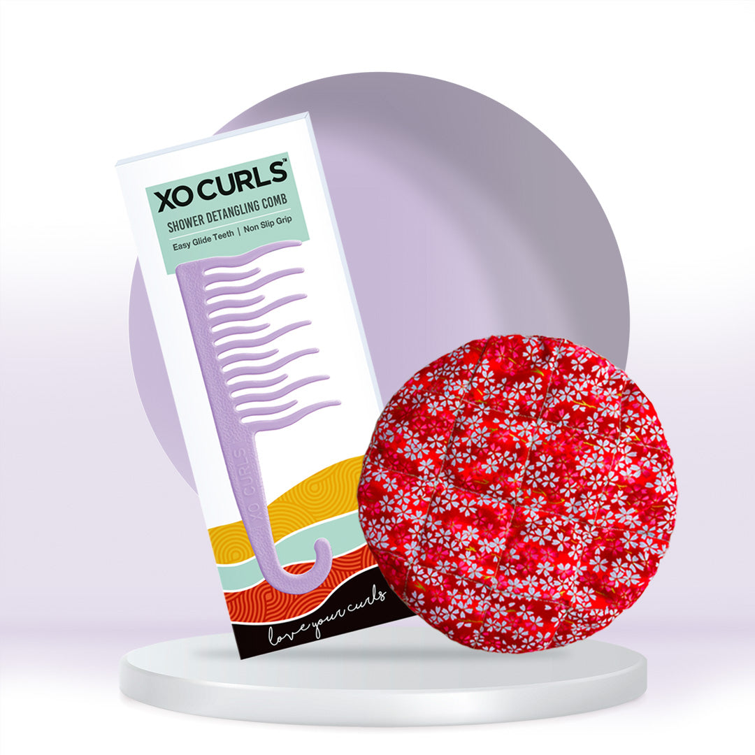 Heat Cap & Shower Detangling Comb Combo: Flax Seed Heat Cap and Shower Detangling Comb bundle for curl care.