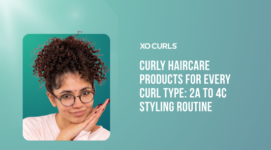 The blog titled Curly Haircare Products for Every Curl Type: 2A to 4C Styling Routine with a model wearing glasses and curly hair