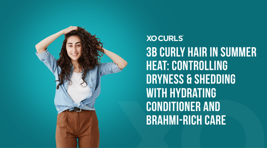 3B Curly Hair in Summer Heat, Controlling Dryness & Shedding with a model having a curly hair and her hand on it. 