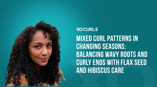 A blog on mixed curl patterns in changing seasons, balancing Wavy Roots and Curly Ends blog with a curly hair model.