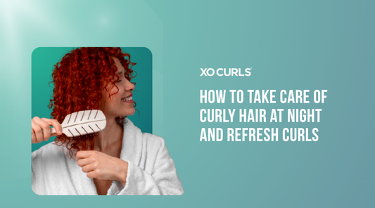 A Blog titled How to Take Care of Curly Hair at Night and Refresh Curls with a curly hair model. 