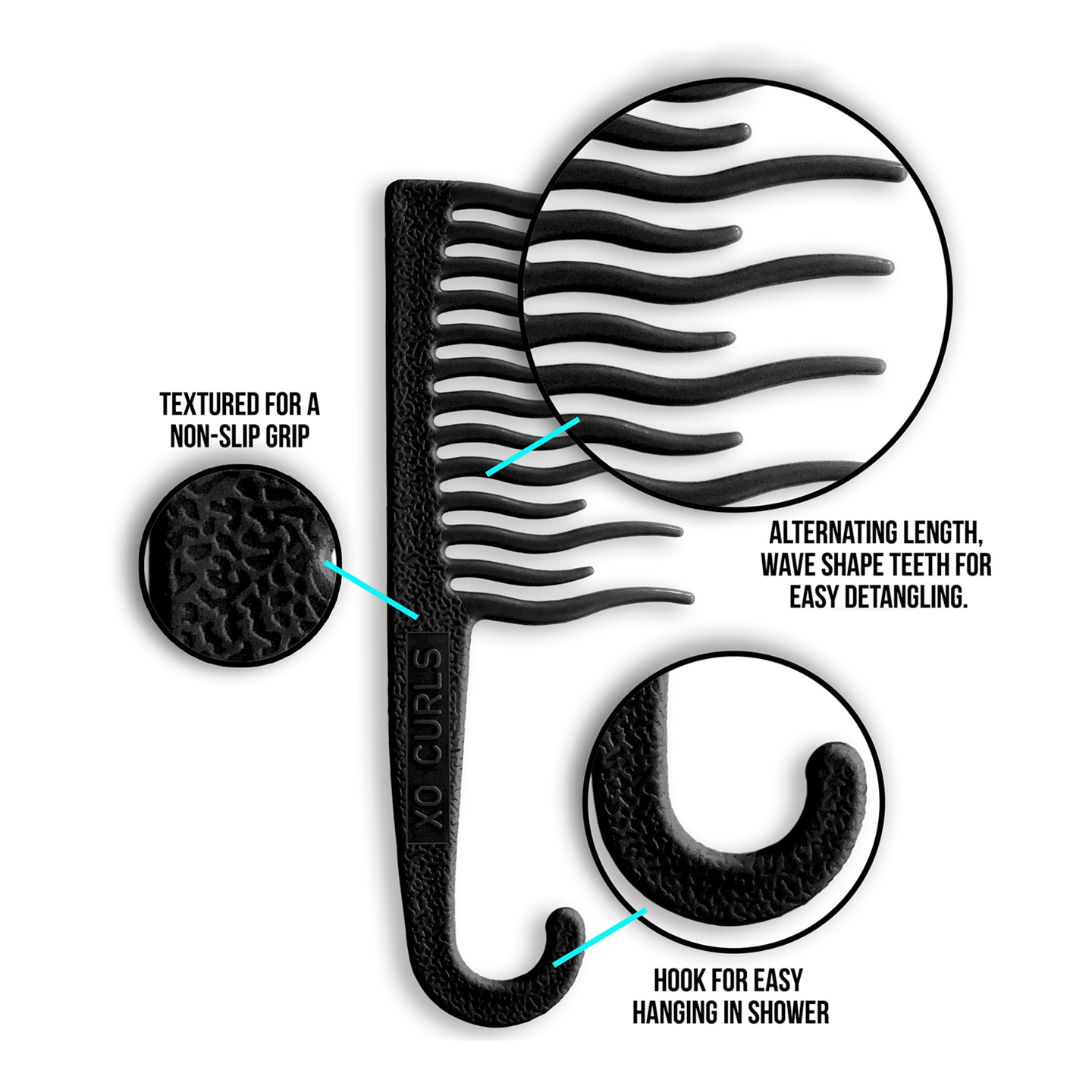 Shower Detangling Comb Black XO Curls