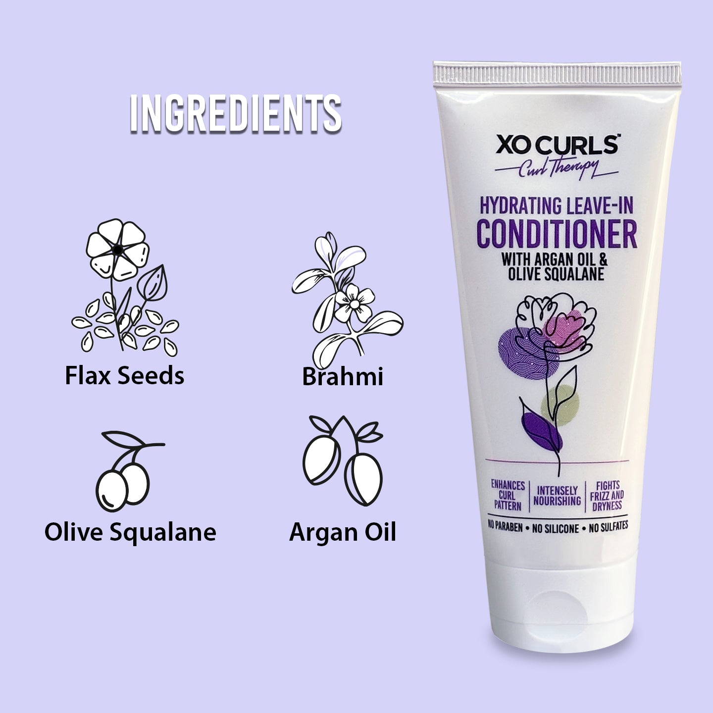 Brahmi, Flax seeds, Argan Oil, Olive Squalane based Leave-in Conditioner for curly hair.