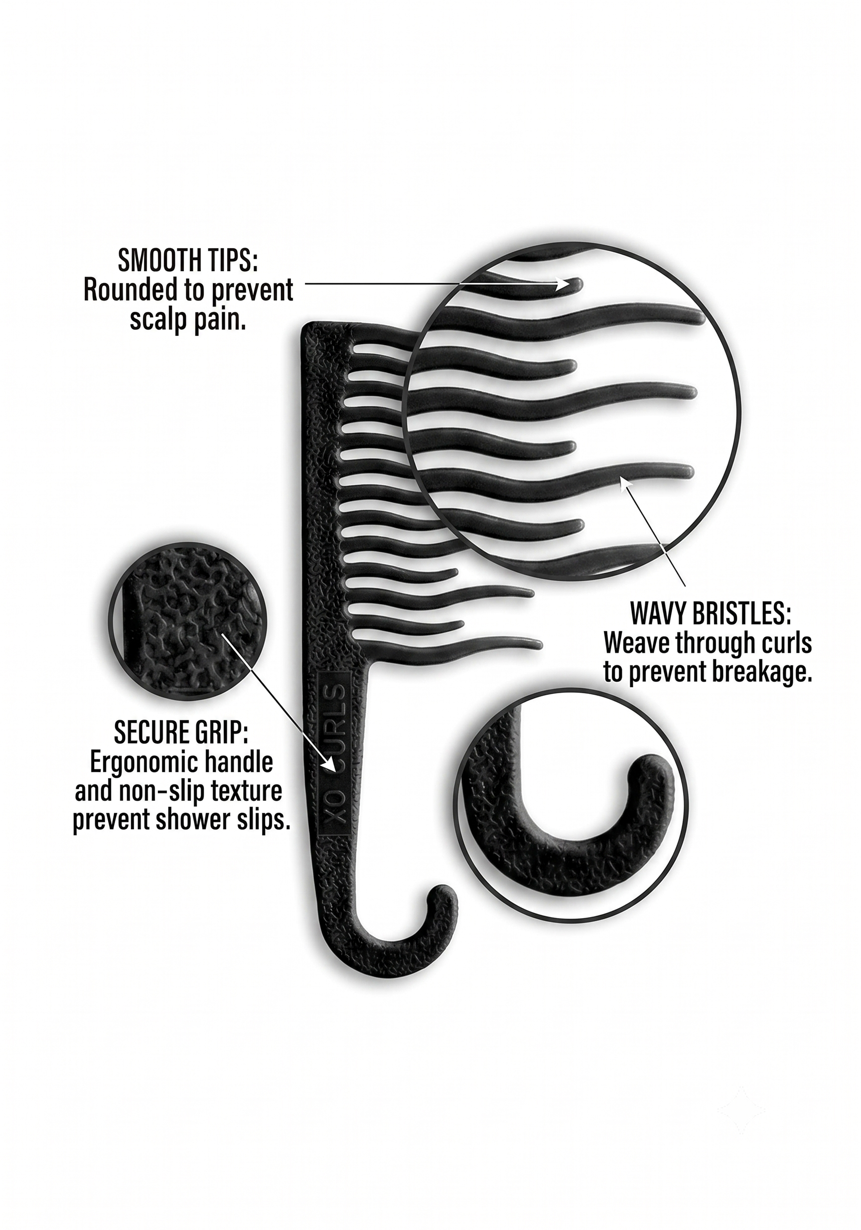 Shower Detangling Comb - Black